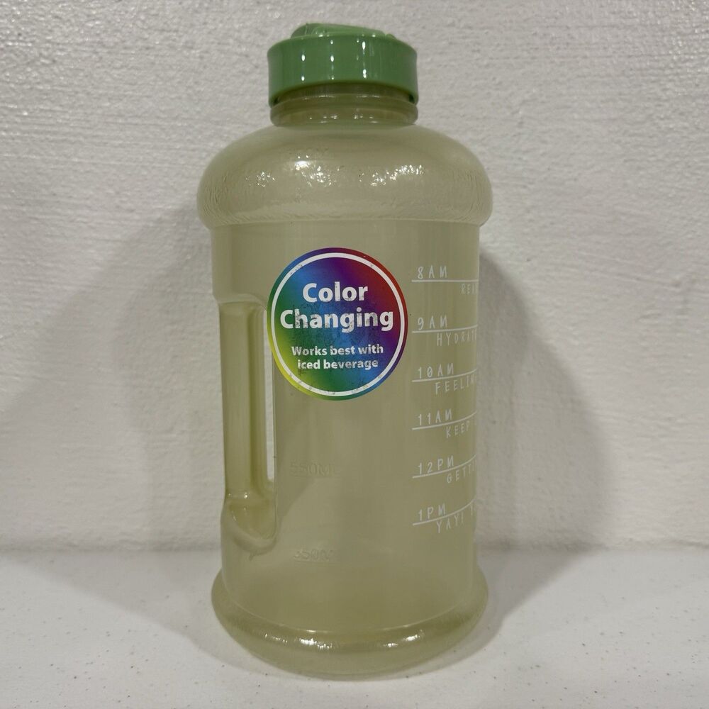 Color Changing Hydration Water Bottle Gallon Jug w/ Time Markers Iced Beverage